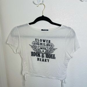 White Graphic Double Knot Crop Top